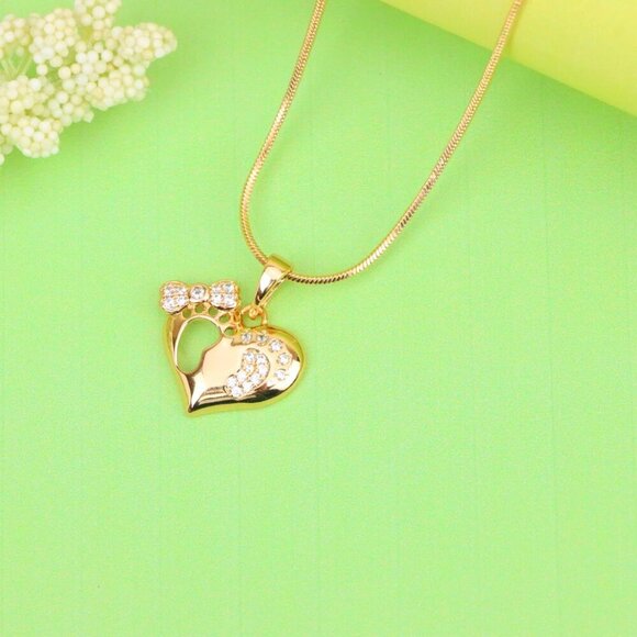 "Rose Gold Baby Footprint Heart Pendant with Sparkling CZ Accents, XPPT1249 - Picture 5 of 12